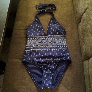 Splendid One Piece Swimsuit Halter Blue Women's Size M NWT